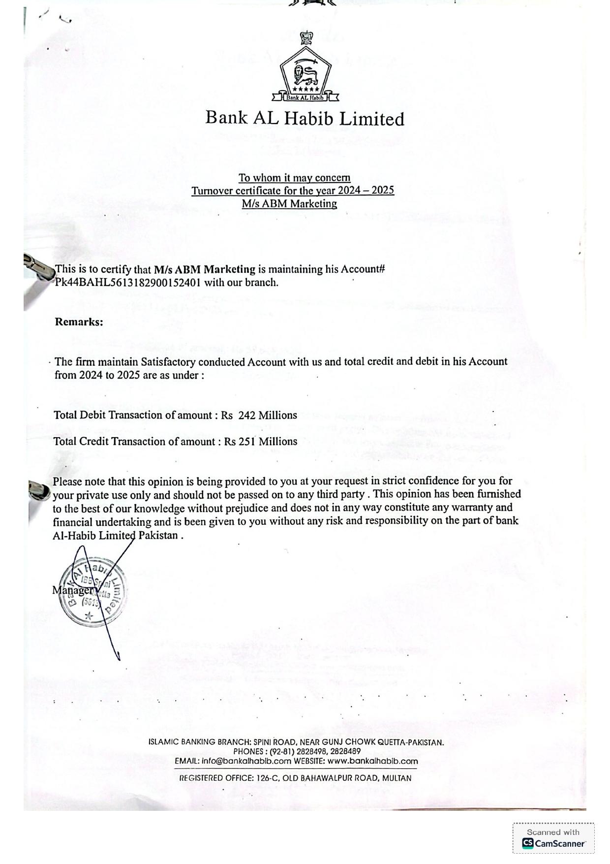 Turnover Certificate certification